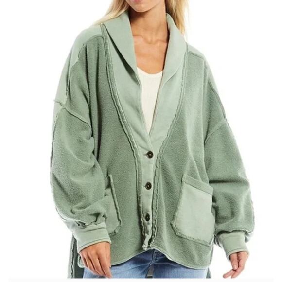 Free People Jordan Jacket Women's Small Green Oversized Front Button Pockets - Picture 12 of 13